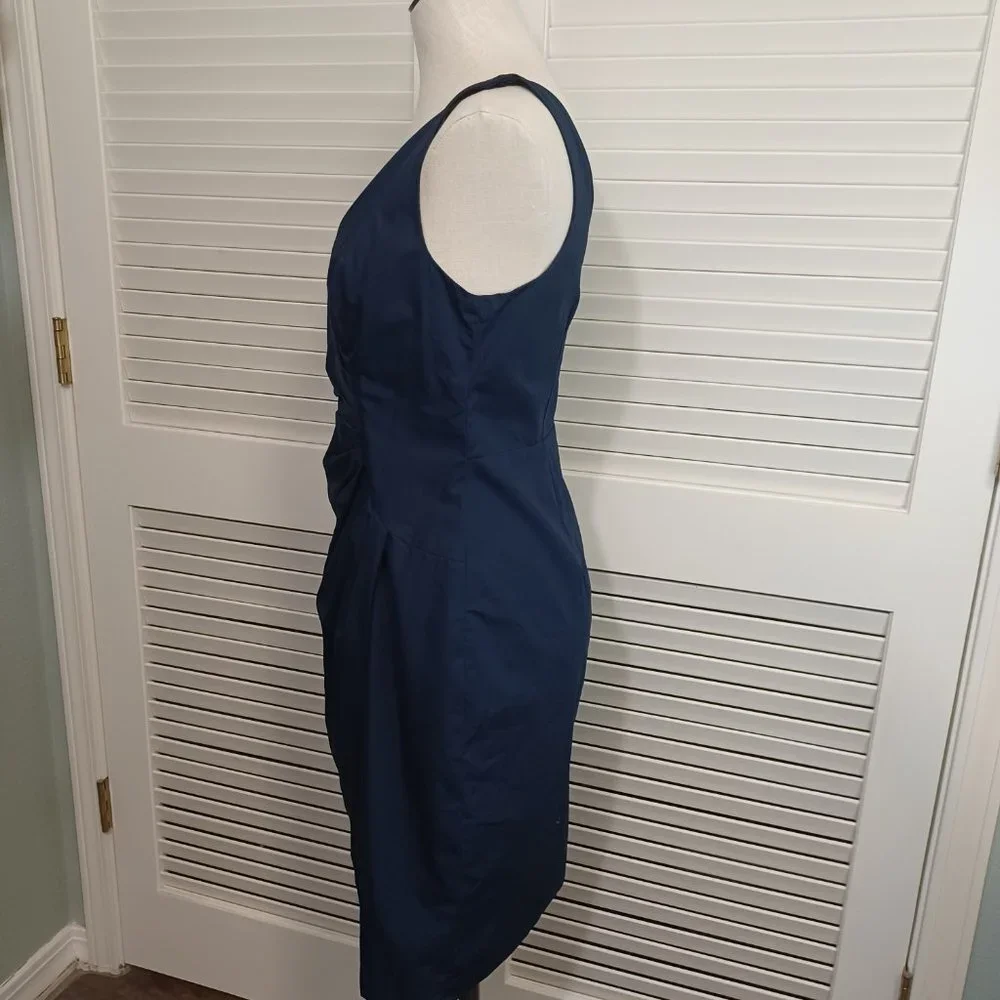 Ann‎ Taylor Navy Blue Ruched Faux Wrap V-Neck Sheath Dress Womens